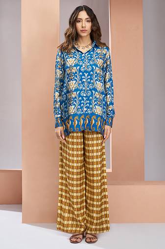 Blue yellow printed co-ord set for women