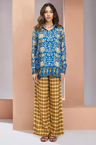 Blue yellow printed co-ord set for women