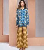 Blue yellow printed co-ord set for women