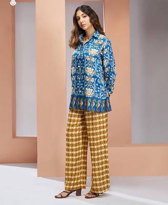 Blue yellow printed co-ord set for women 2