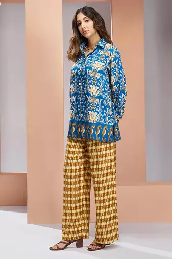 Blue yellow printed co-ord set for women