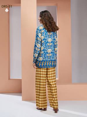 Blue yellow printed co-ord set for women 3