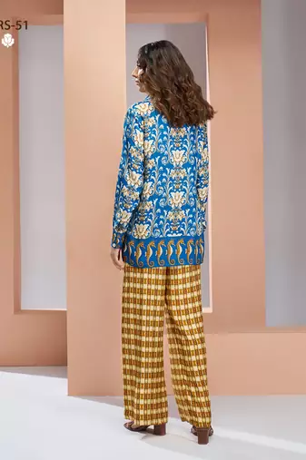Blue yellow printed co-ord set for women