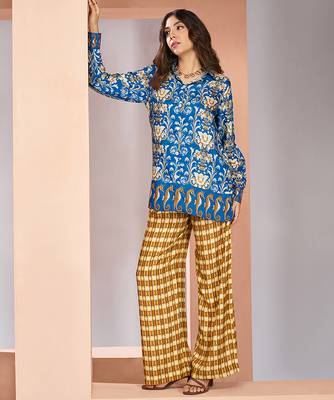 Blue yellow printed co-ord set for women 4
