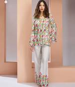 Elegant white floral printed co-ord set with stylish tulip motif