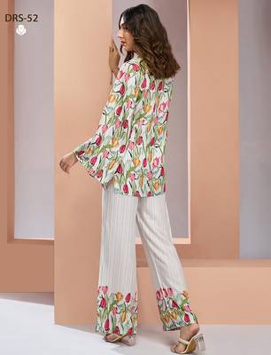 Elegant white floral printed co-ord set with stylish tulip motif 3