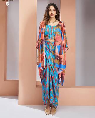 Aqua blue pure muslin printed co-ord set 1