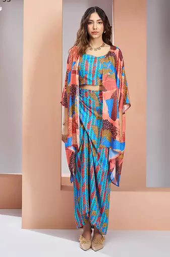 Aqua blue pure muslin printed co-ord set