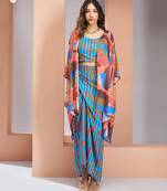 Aqua blue pure muslin printed co-ord set