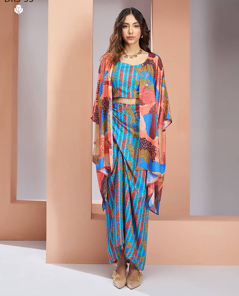 Aqua blue pure muslin printed co-ord set