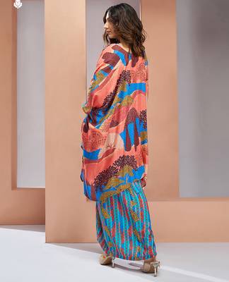 Aqua blue pure muslin printed co-ord set 3