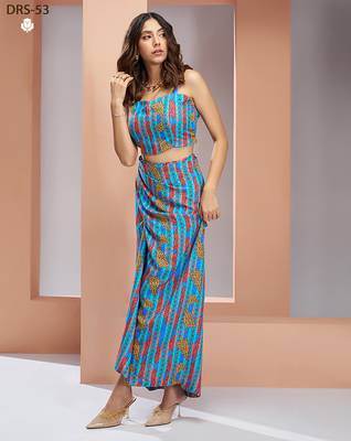 Aqua blue pure muslin printed co-ord set 4