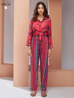 Coral pink printed co-ord set for women 1