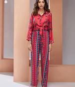 Coral pink printed co-ord set for women