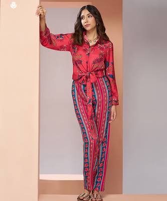 Coral pink printed co-ord set for women 2