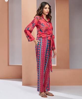 Coral pink printed co-ord set for women 3