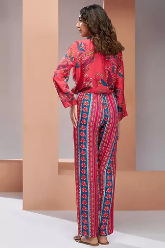 Coral pink printed co-ord set for women