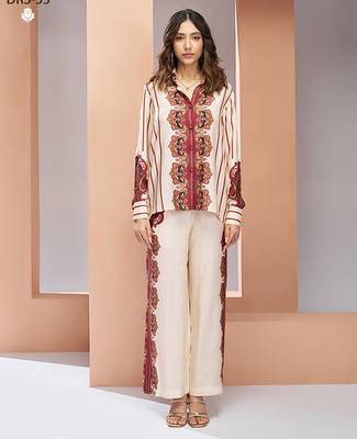 Cream printed co-ord set for women 1