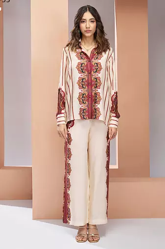 Cream printed co-ord set for women