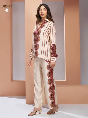 Cream printed co-ord set for women 2
