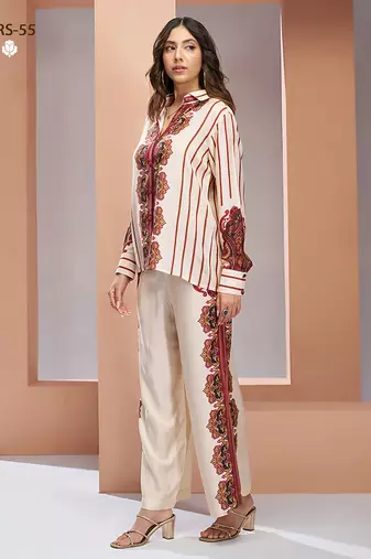 Cream printed co-ord set for women