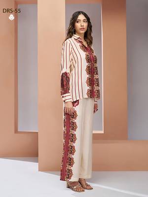 Cream printed co-ord set for women 3