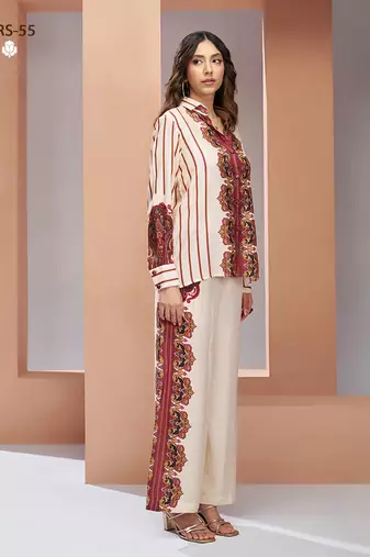 Cream printed co-ord set for women