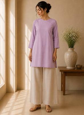Lavender cotton plain casual kurta set for women 1