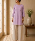 Lavender cotton plain casual kurta set for women