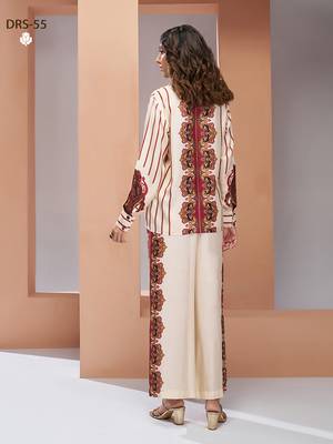 Cream printed co-ord set for women 4