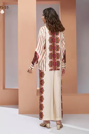 Cream printed co-ord set for women