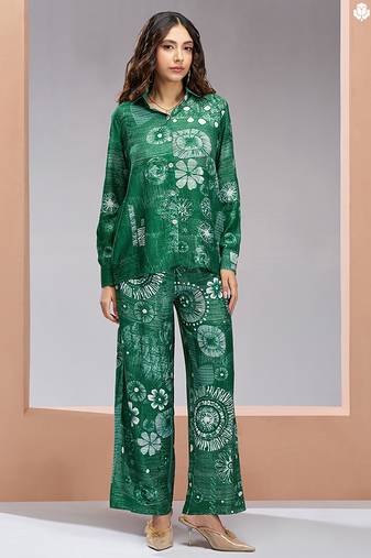 Elegant green printed muslin co-ord set