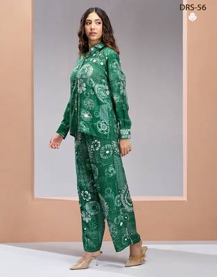 Elegant green printed muslin co-ord set 2