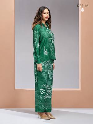 Elegant green printed muslin co-ord set 3