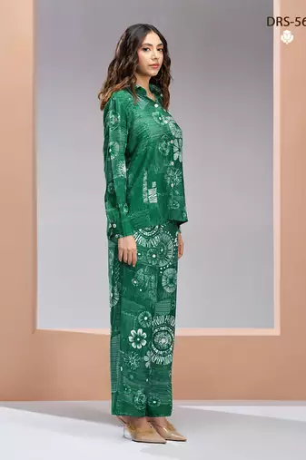 Elegant green printed muslin co-ord set