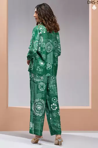 Elegant green printed muslin co-ord set