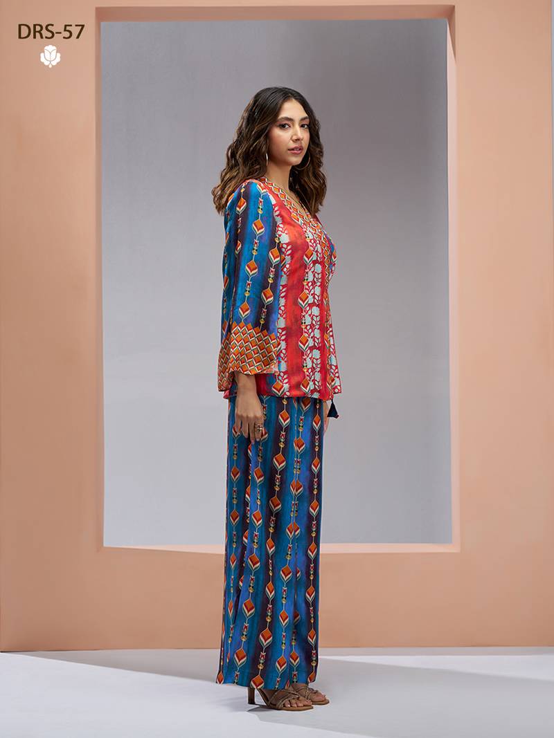 Navy blue kimono style printed co-ord
