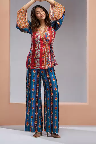 Navy blue kimono style printed co-ord