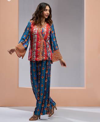 Navy blue kimono style printed co-ord 3
