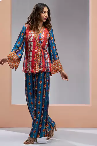 Navy blue kimono style printed co-ord