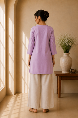 Lavender cotton plain casual kurta set for women 2
