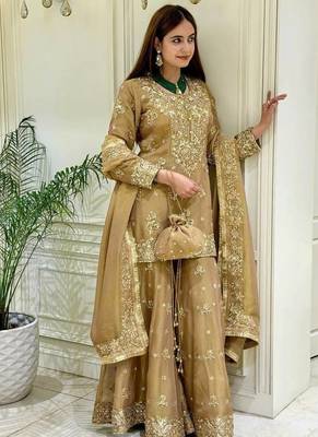 Mustard Color  Embroidery and Sequence Work Salwar Suit 1