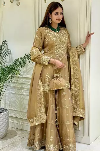 Mustard Color  Embroidery and Sequence Work Salwar Suit