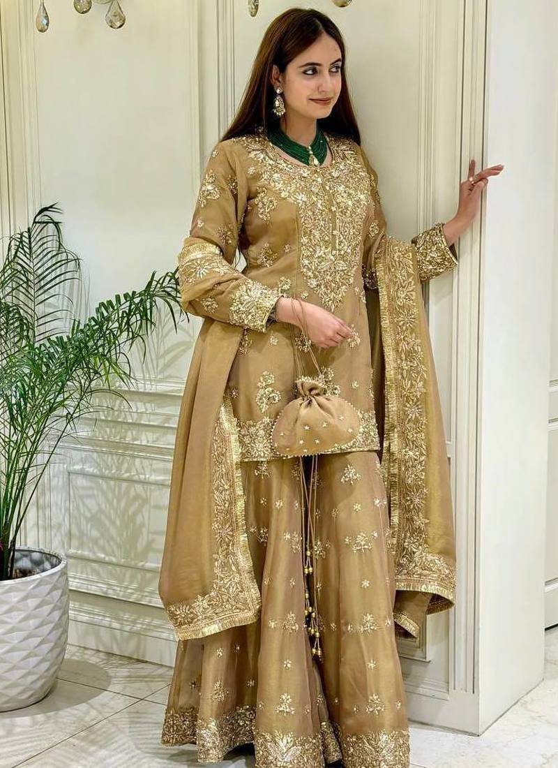 Mustard Color  Embroidery and Sequence Work Salwar Suit