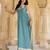 Aqua blue georgette embroidered gown with cream dupatta for festive elegance