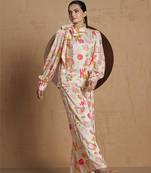 Elegant cream co-ord set with abstract floral and artistic print design