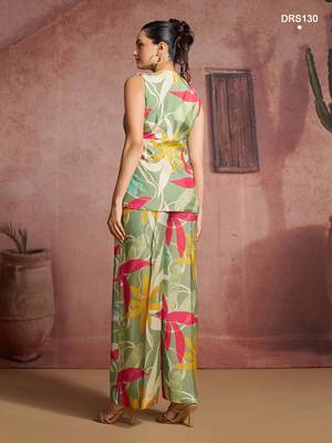 Elegant green muslin cord set with vibrant floral print 4