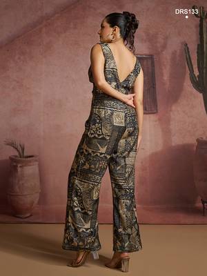 Elegant black printed muslin jumpsuit set 4
