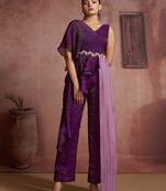 Wine organza two-piece co-ord set with cutdana & moti hand embroidery