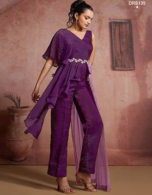 Wine organza two-piece co-ord set with cutdana & moti hand embroidery 3
